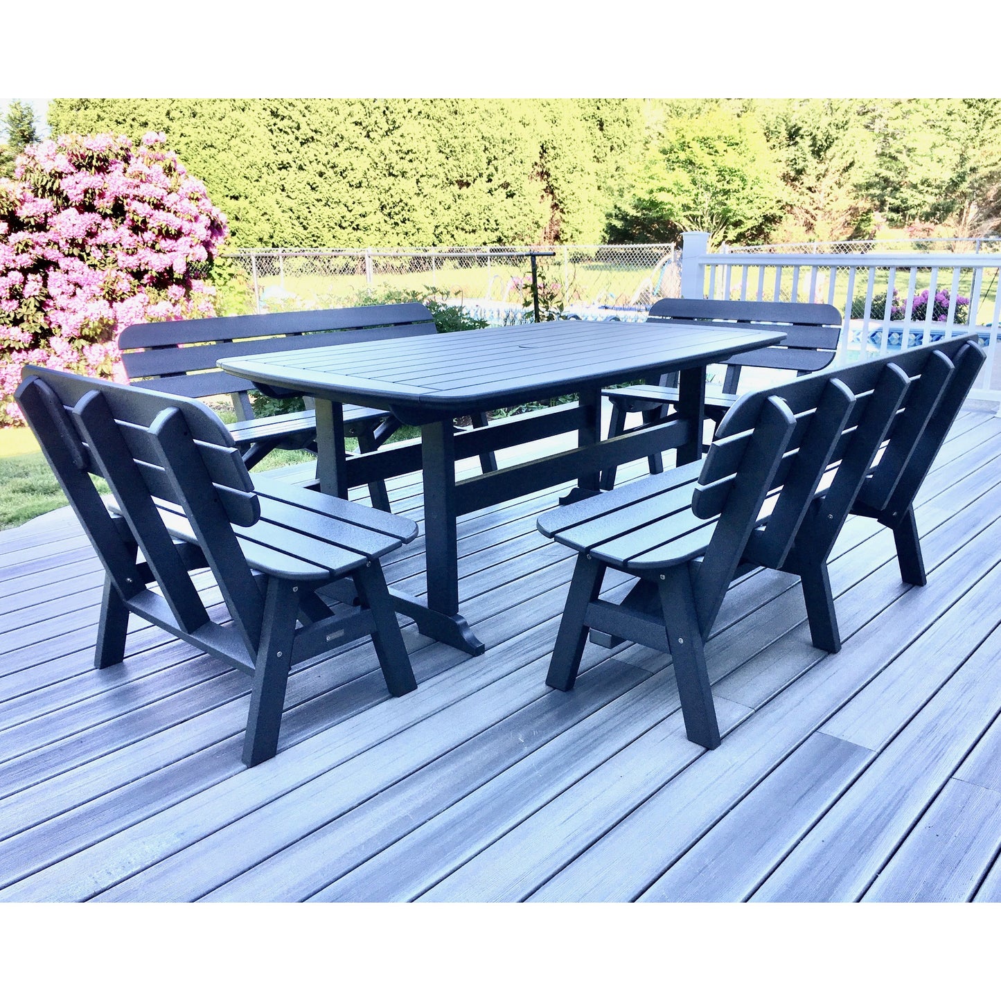 42 x 72 Inch Rectangular Seaside Casual Portsmouth Dining Table Seating Set with 4 Portsmouth Benches