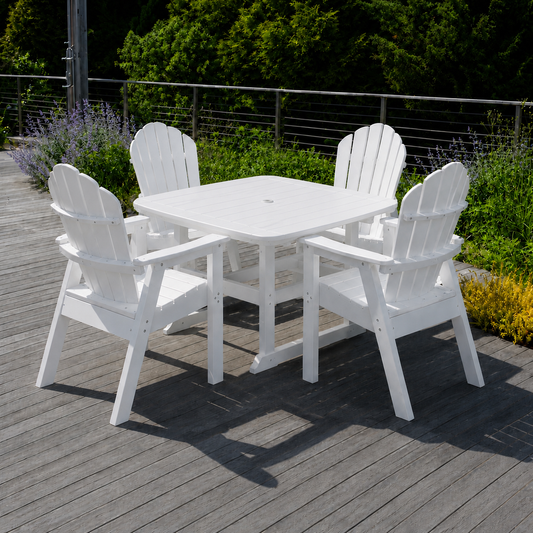 42 x 42 Inch Square Seaside Casual DINING Portsmouth Table Seating Set with 4 Adirondack Classic Dining Chairs