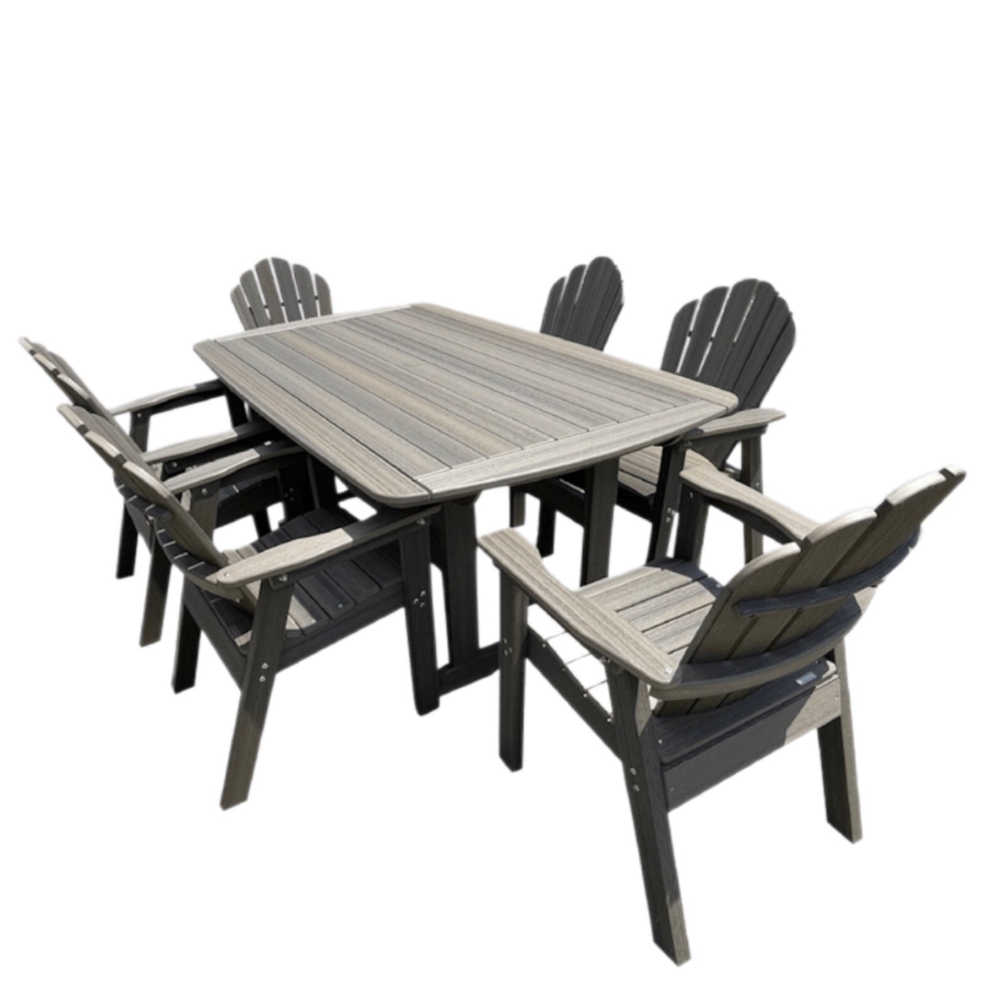 42 x 72 Inch Rectangular Seaside Casual Portsmouth Dining Table Seating Set with 6 Adirondack Classic Dining Chairs